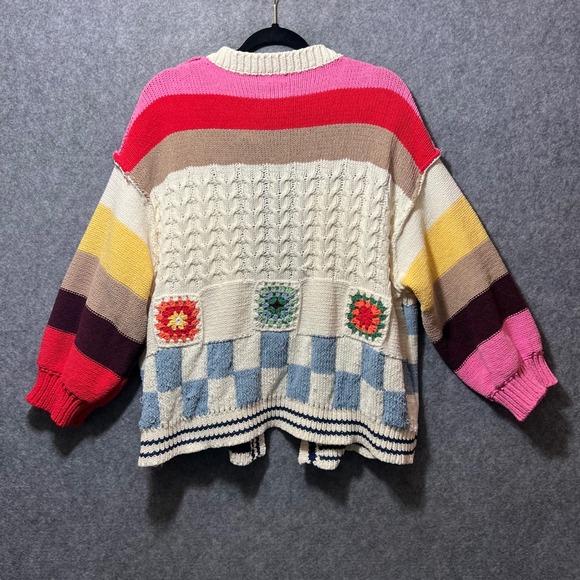 POL Colorful Crochet Granny Square Cardigan Sweater Knit Size M Patchwork - Picture 7 of 10
